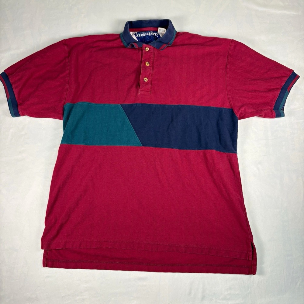 Vintage Jonathan Corey Men's XL Red Blue Green Colorblock Christmas Polo